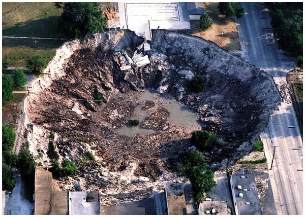 Sinkhole in Winter Park, Florida This sinkhole was created when the roof of a cave