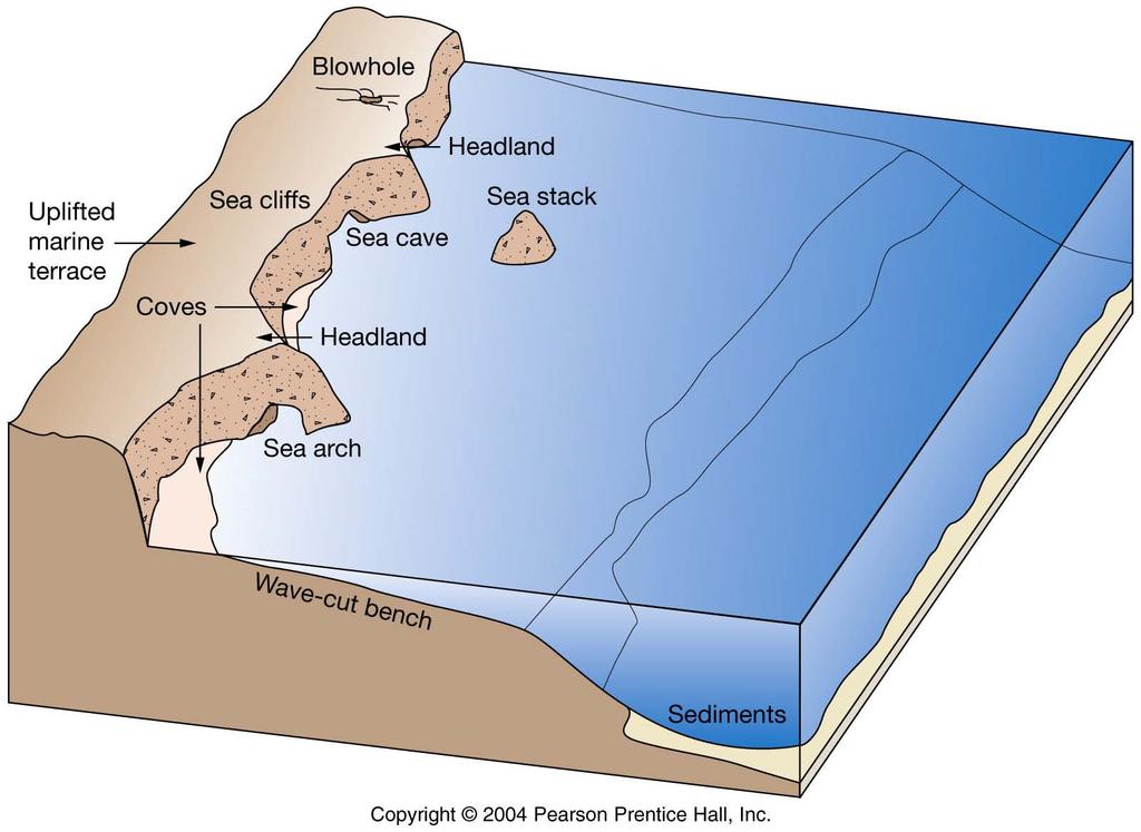 Emergent coasts -- uplifted, tectonically active coasts often rocky --