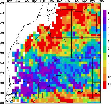 The spatial extent of lightning occurrence during the season and its impact on geographic area suppression resource demands can readily be seen in Figure 13 showing the locations of natural fire