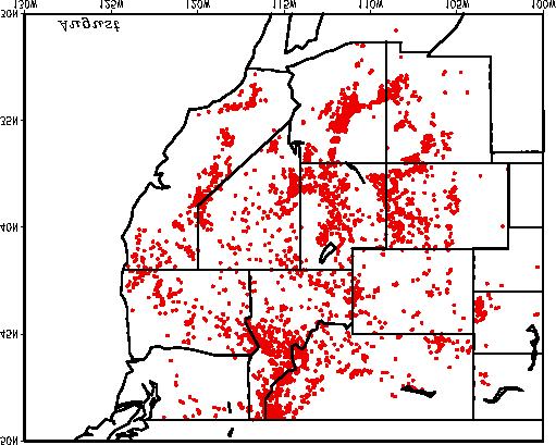 a) b) c) d) Figure 13. Natural fire start locations (red circle symbols) for a) June, b) July, c) August and d) September 2000. Fire start data source: BLM and USFS.