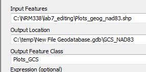Create a feature dataset for GCS_NAD83 data and another for UTM_Zone6_NAD83 data inside your geodatabase: Then import