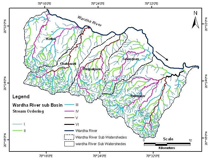 Fig.4: Drainage map of the study area Stream length (Lu) The length of river network has been measured using GIS techniques.