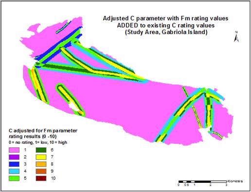 Figure 32 - Reclassified C rated raster with Fm rated values added to existing C values, Gabriola Island