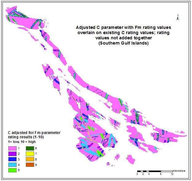Figure 35 - Reclassified C rated raster with Fm rated values overlain on existing C values, southern Gulf Islands 2.
