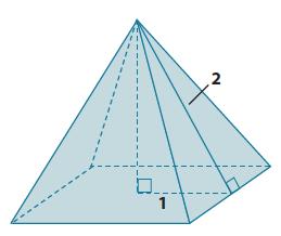 5. What is the lateral length (slant height) of the pyramid shown below? Give an exact square root answer and an approximate answer rounded to the tenths place. 6.