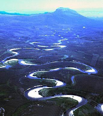 Types of river deposition: 1 Meandering: with high sinuosity