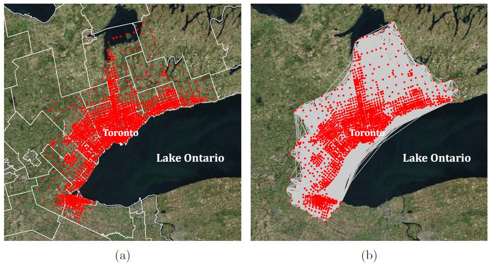 Study area and data: Toronto Transportation Tomorrow Survey data, Toronto, Canada (a) 2,272 zones in Great