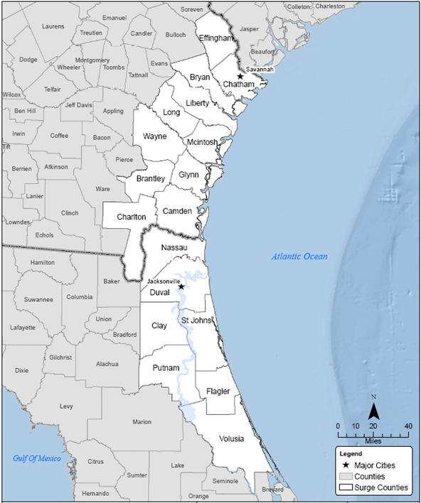 Extent of Coastal Surge Study NEFL Duval Flagler Nassau St.