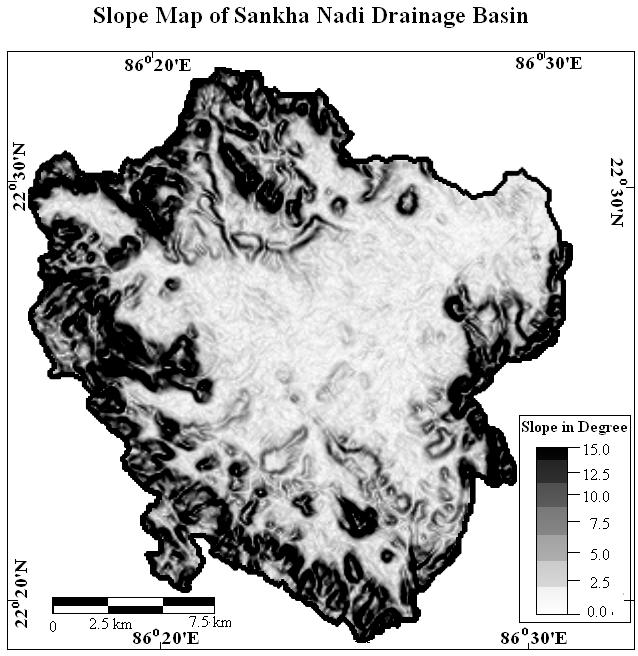 Fig-5: Slope map of the Sakha Nadi drainage basin 6.