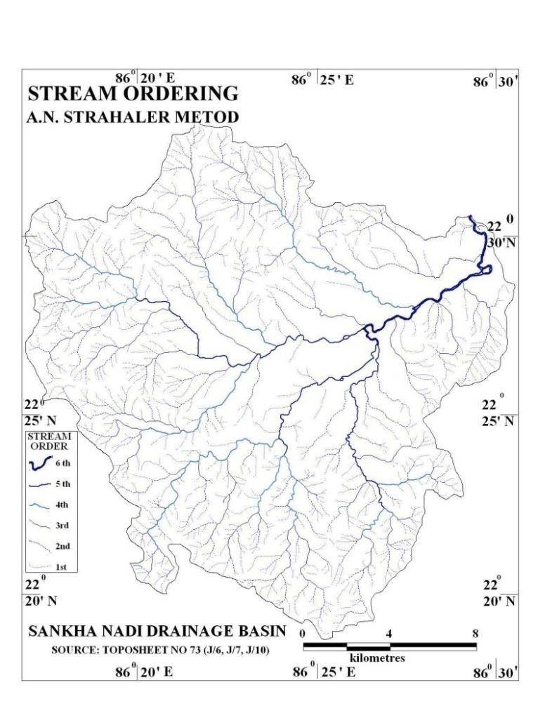 Table-3: Stream Hierarchy of Total Sankha Nadi Drainage Basin Order (u) No. of Segments (N u ) Bifurcation Ratio (R b ) Total Length (Km.) Mean Length in km. (Lsm) Cumulative Mean Length km.