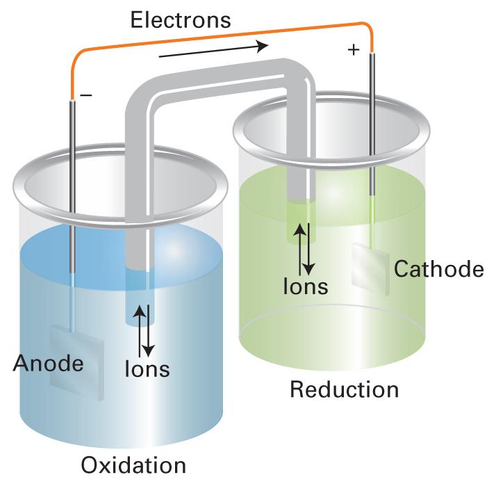 2) When the oxidizing agent & reducing agent are physically separated, e transfer through an external wire. generates electricity.