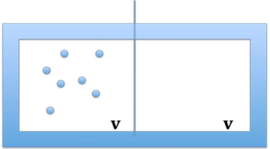 Suppose an isolated box of volume 2V is divided into two equal compartments. An ideal gas occupies half of the container and the other half is empty. The partition is quickly removed without friction.