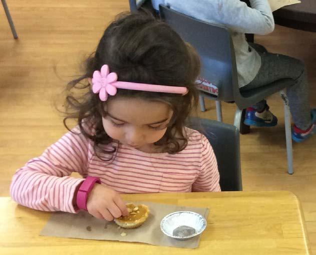 Olivia (age 3 1/2) said, I like the whipped cream." Through this activity, we learned about numeracy, our five senses, our likes and dislikes, and some self-help skills.