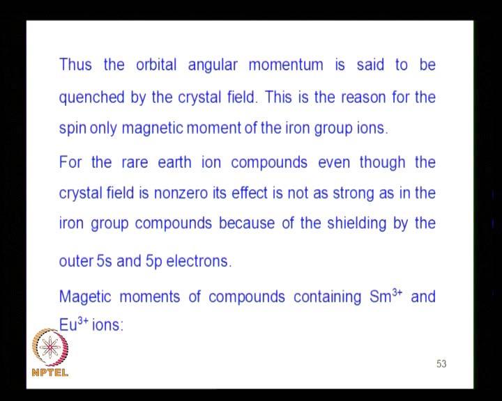 for such a system, and therefore the paramagnetic moment is identically equal to 0. So, the orbital angular momentum for such a state is set to be quenched.