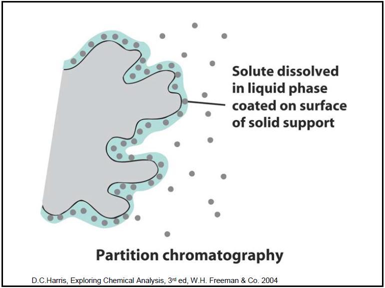 L4 Page4 Types of chromatography on the basis of interaction of the analyte with stationary phase The stationary phase is an immobilized or bonded liquid upon an inert and porous material which has