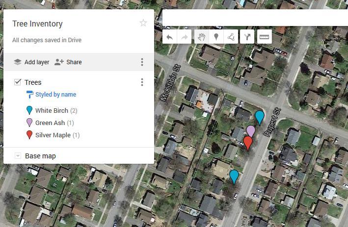 Creating a Tree Inventory Map in Google Maps (A mock situation, most of the