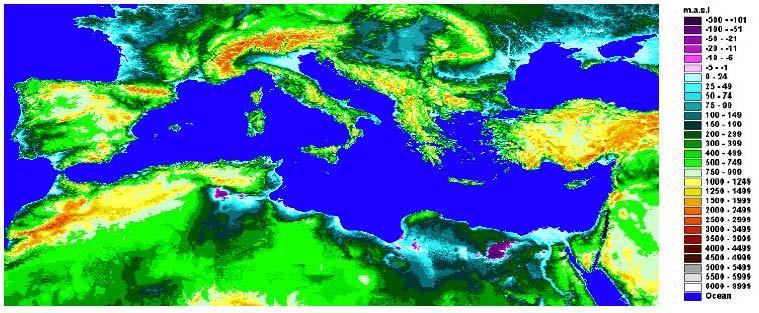 Main Orography of the Mediterranean Basin