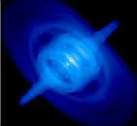 PWN Jet/Torus Structure! spin axis torus jet pulsar Poynting flux from outside pulsar light! cylinder is concentrated in equatorial! region due to wound-up B-field!