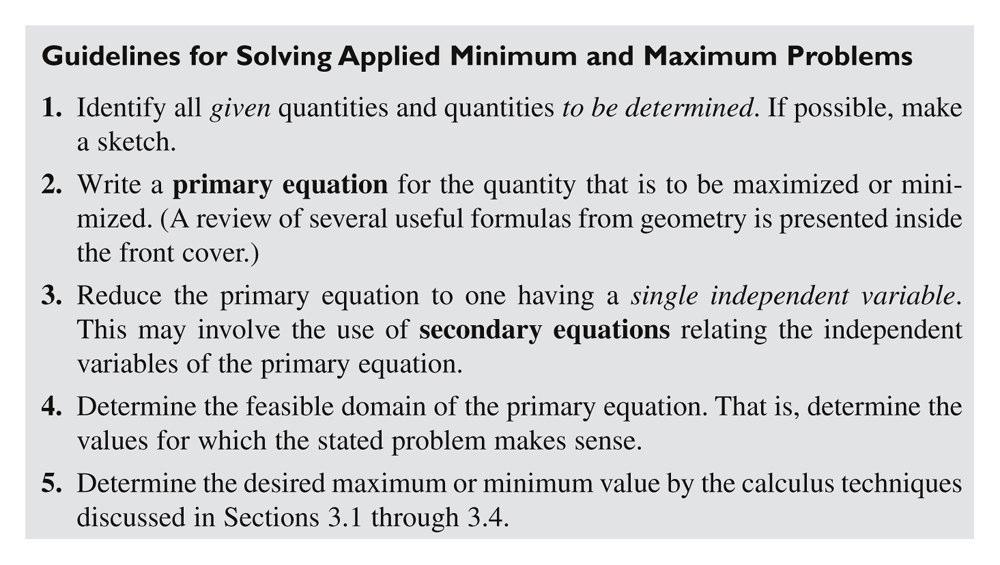 Section.7 Optimization Problems 1. Solve applied minimum and maimum problems. I. Optimization Problems A. Eample 1.