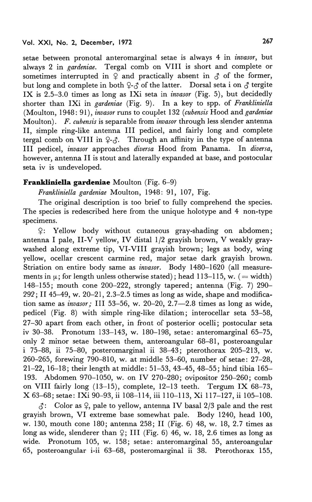 Vol. XXI, No. 2, December, 1972 267 setae between pronotal anteromarginal setae is always 4 in invasor, but always 2 in gardeniae.