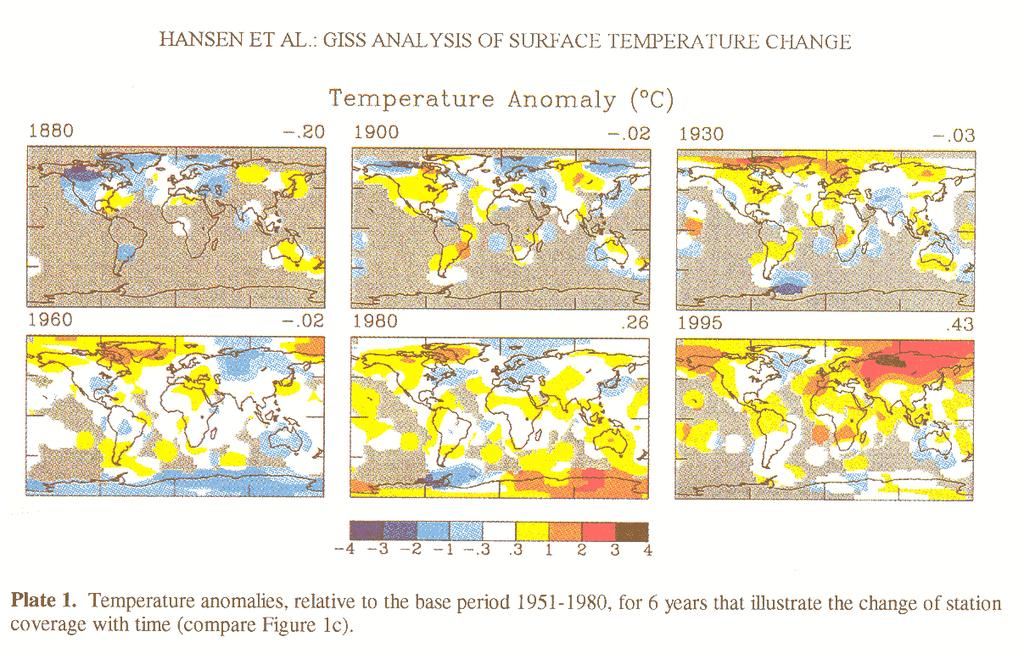 back Global annual surface temperature relative to