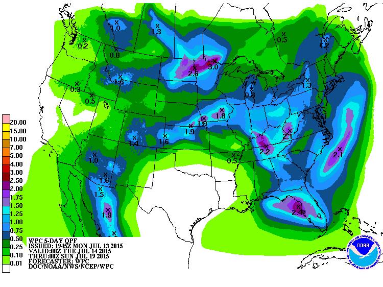 Short Term: (7/7) The most interesting precipitation expected in Colorado and the Upper Colorado River Basin over the next seven days is forecast to fall tonight.
