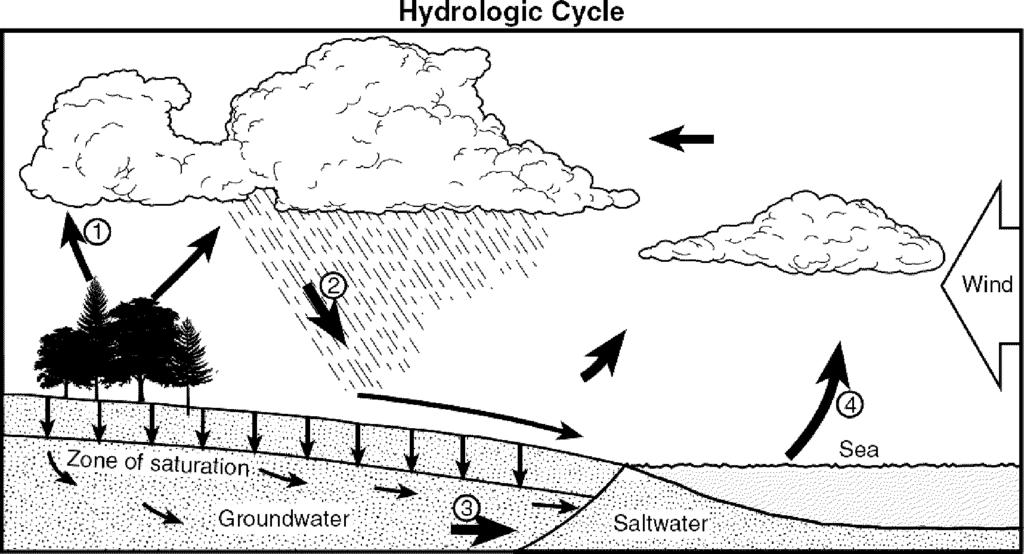 The data table shows the observations recorded when the model was placed in direct sunlight for 60 minutes. 22. Base your answer(s) to the following question(s) on the water cycle diagram shown below.