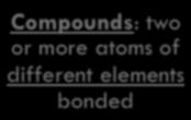 Molecules can be elemental like O 2, or Cl 2 Compounds by