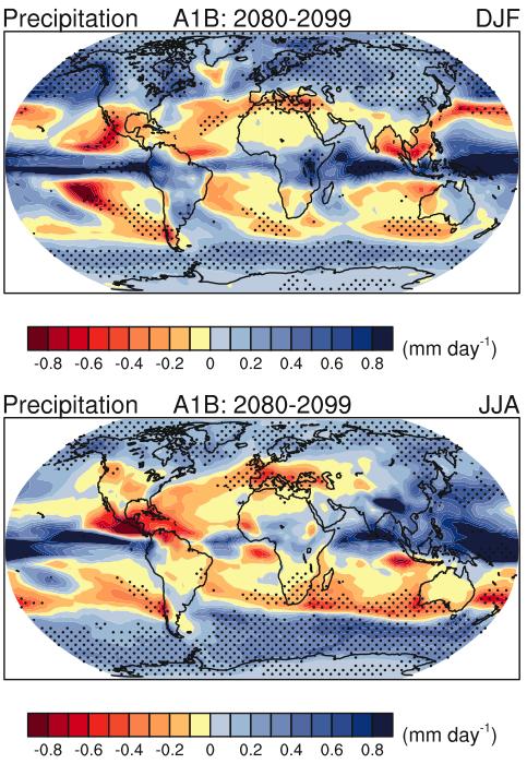 Climate model projections of precipitation change Wet