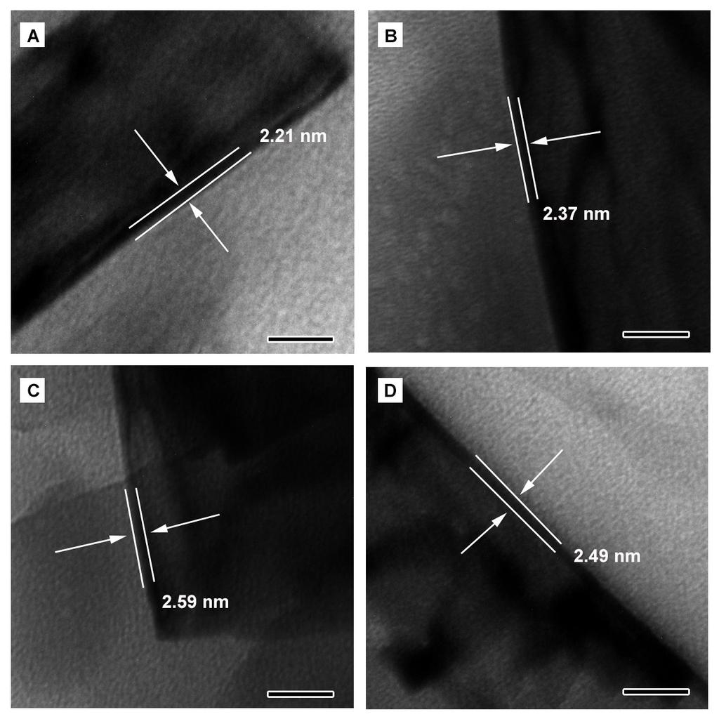 Fig. S5 A set of TEM images showing the thickness of {100}