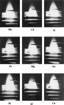 66 R P Shukla et al Figure 6. Photographs of the ICP flame showing the sensitive analytical zones for achieving the lower determination limits for various elements.