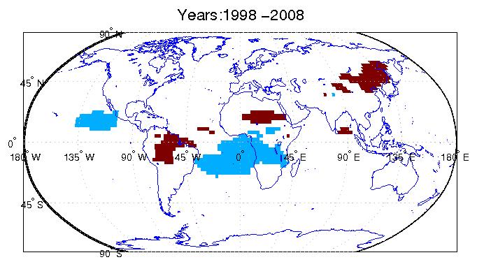 122 Figure 6.11: Different regions and different time periods are identified as dipoles in precipitation using the first 20 years as the base and the last 20 years as the base.
