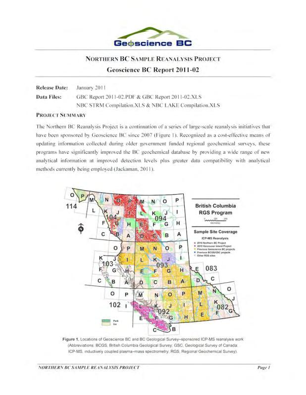 Data Delivery Recent Publications GBC Report 2011-2: Northern BC Sample Reanalysis