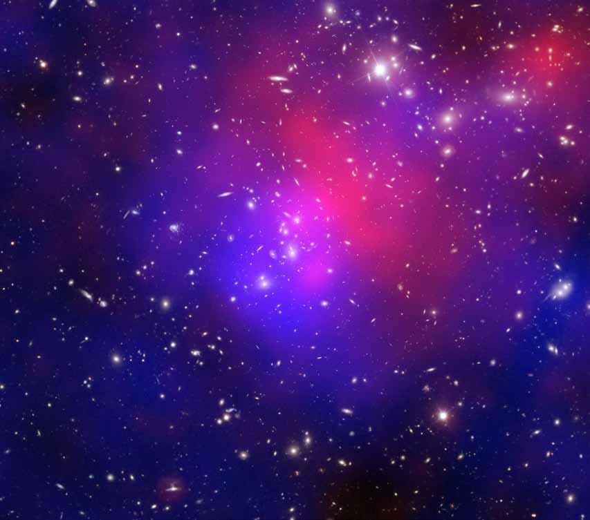 Pandora s Cluster This composite image contains one of the most complicated and dramatic collisions between galaxy clusters ever seen.