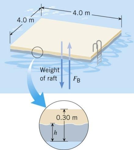 Example: A Swimming Raft A solid, square pinewood raft measures 4.0 m on a side and is 0.30 m thick.