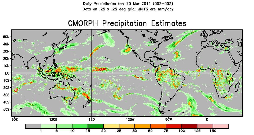 Microwave Estimate: CMORPH CMORPH Based on measurements of microwave scattering from raindrops MW based Produced by