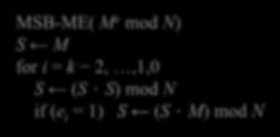 1) (post-processing) Constant C = 2 2n mod N LSB-ME( M e mod N)