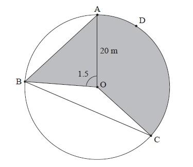 Topic 3 Review [8 marks] The following diagram shows a circular play area for children. The circle has centre O and a radius of 0 m, and the points A, B, C and D lie on the circle. Angle AOB is 1.