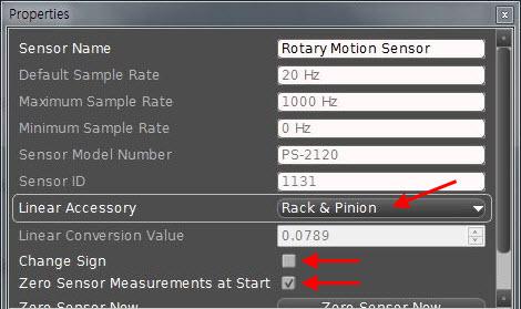 Click the Rotary Motion Sensor icon in the [Hardware Setup] panel and then click the properties