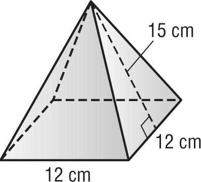 42 miles per hour 51. The square pyramid has base side lengths of 12 centimeters and a slant height of 15 centimeters.