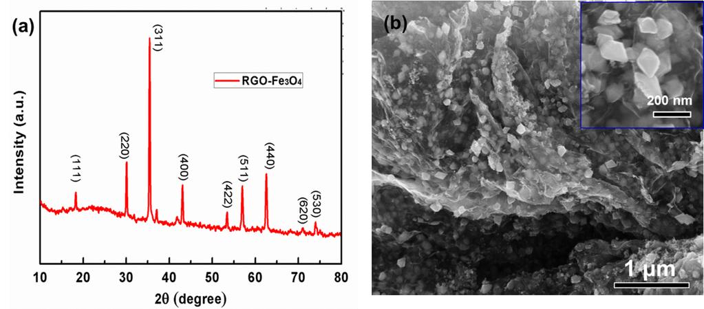 RGO@Fe3O4 nanocomposites for negative electrode Fig. S4 (a) XRD of RGO@Fe 3 O 4 nanocomposites.