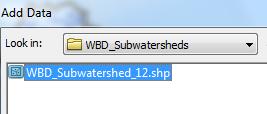 WBD_Subwatersheds_12.shp to ArcMap.