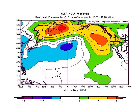 Figure 3a SST anomalies for March-May 2008.