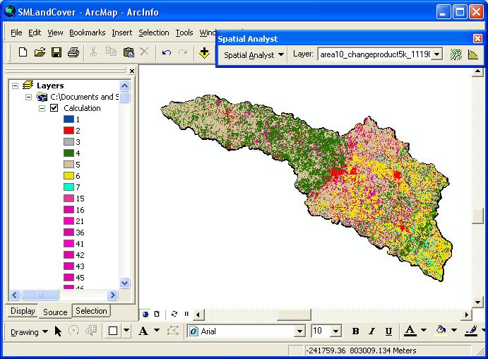 (c) To select the land cover change data only for the San Marcos basin, the Subbasin feature class is converted to a raster SubBasin2 whose values are