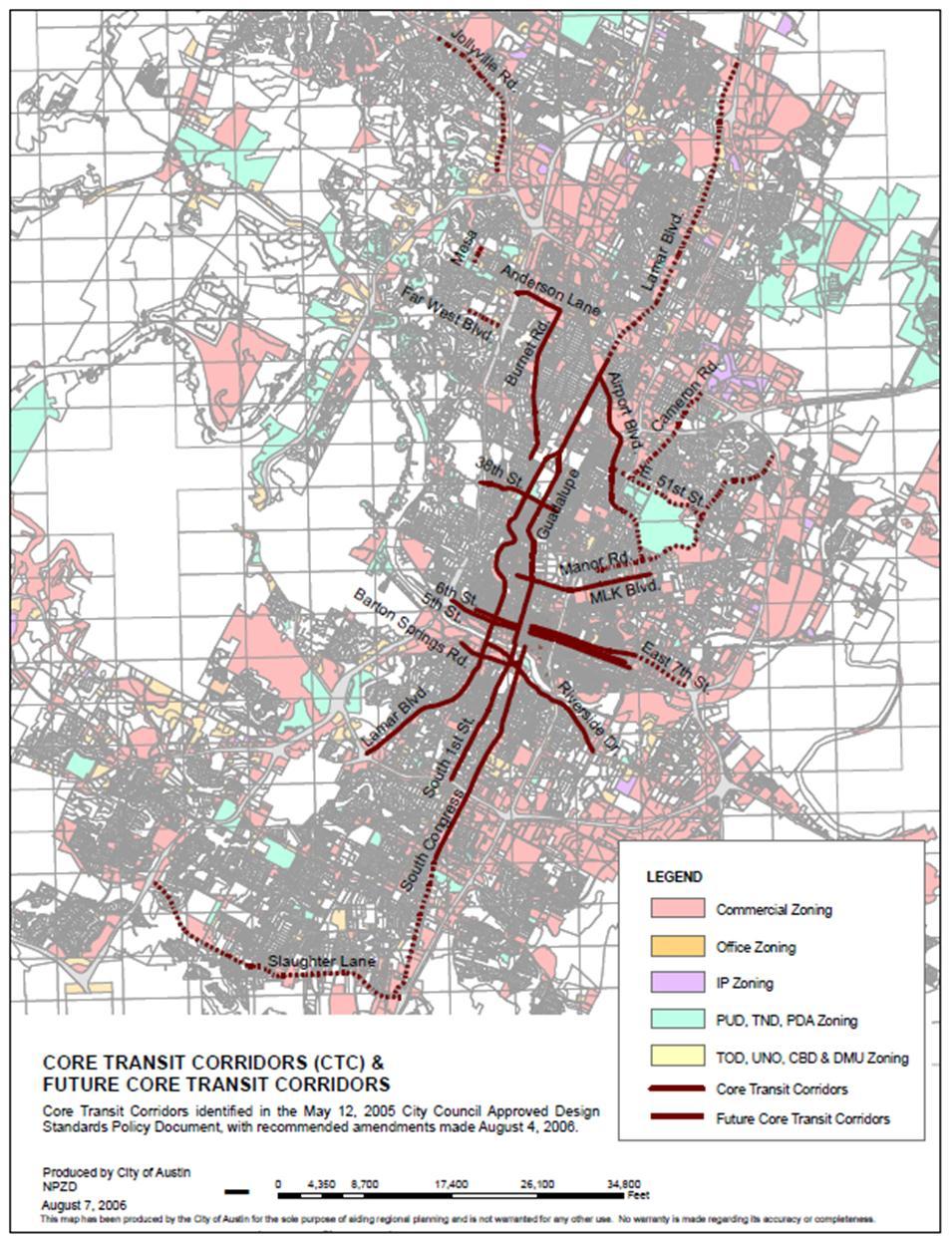 Figure 1. Core Transit Corridors, City of Austin.