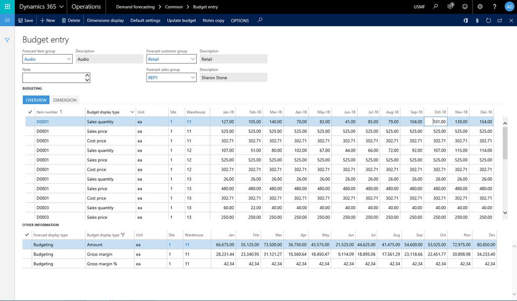 Budget Entry Demand forecasting > Common > Budget entry This function enables the user to manually change the budget values and quantities generated by the Copy Forecast to Budget function.