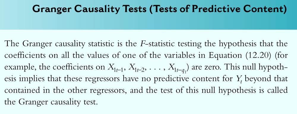 The test of the joint hypothesis that none of the X s is a useful predictor, above and beyond lagged values of Y, is called a