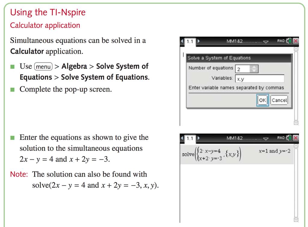 REVIEWING LINEAR EQUATIONS 1C Simultaneous equations A linear equation that contains two unknowns, e.g. 2y + 3x = 10, does not have a single solution.