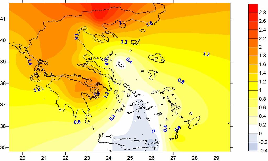 Figure 10. Max temperature anomalies ( C) for April 2017 in Greece according to the 1971-2000 climatology. Figure 11.