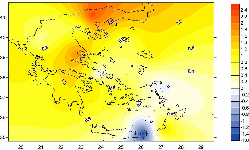 Figure 14. Max temperature anomalies ( C) for May 2017 in Greece according to the 1971-2000 climatology. Figure 15.